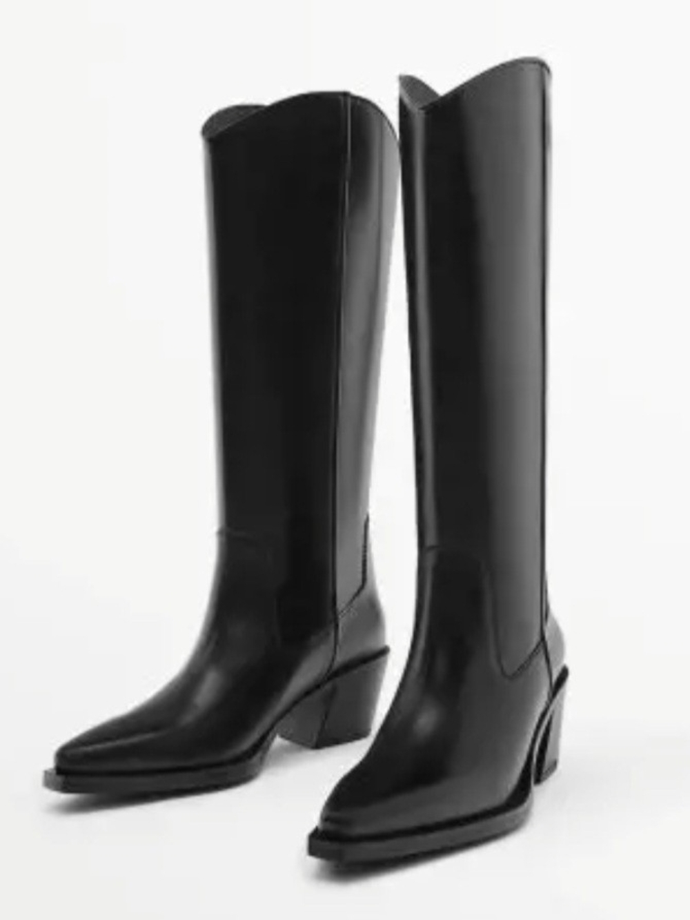 Massimo Dutti Black Over-the-Knee Leather Boots